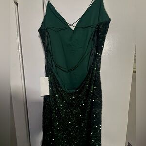 Macy's Deep Green Backless Sequin Evening Dress